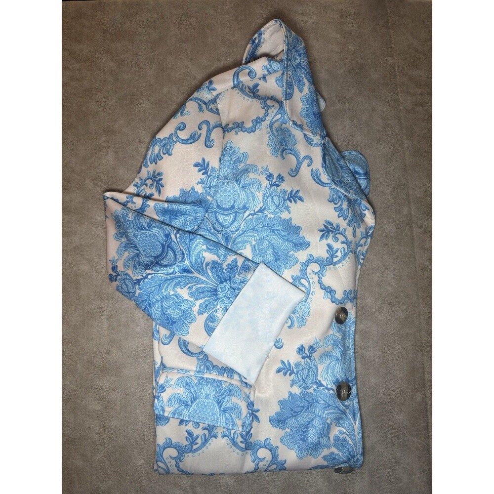 NWT! Order Plus Blue Printed Button Long Sleeve Pocketed Duster Jacket Sz 3XL